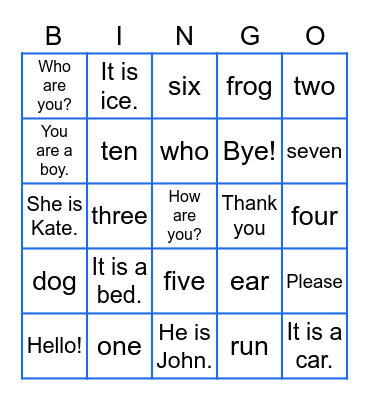 Puzzle English Bingo Card