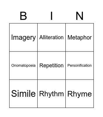 Poetry Techniques Bingo Card