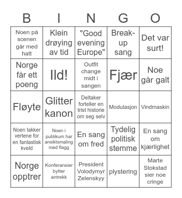 Eurovision! Bingo Card