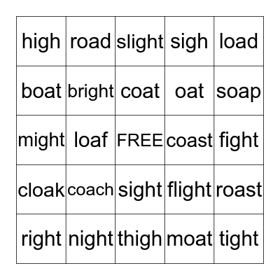 Long vowel patterns "oa" and "igh" Bingo Card