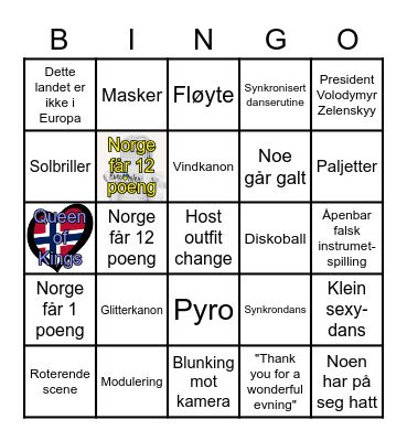 Eurovision 2023 Bingo Card