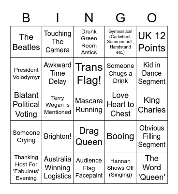 Eurovision Bingo Card