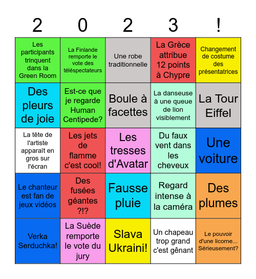 Le Bingo de l'Eurovision Bingo Card
