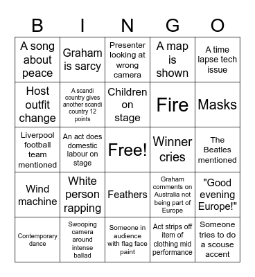 EUROVISION Bingo Card