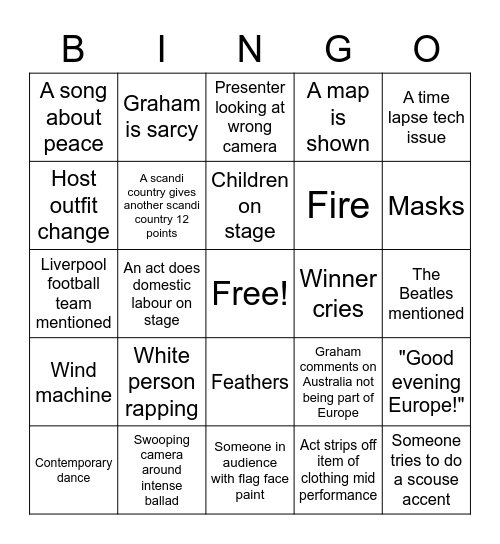 EUROVISION Bingo Card