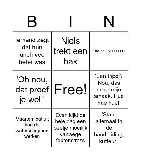 Borrelcie bingo om het feutenuitje nog een beetje interessant te houden Bingo Card