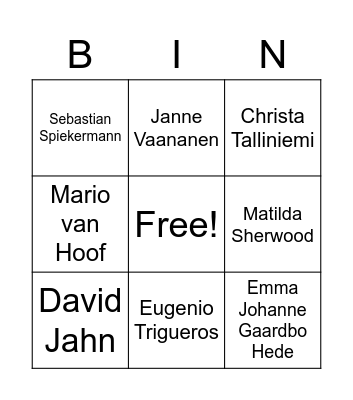 Question Bingo Card