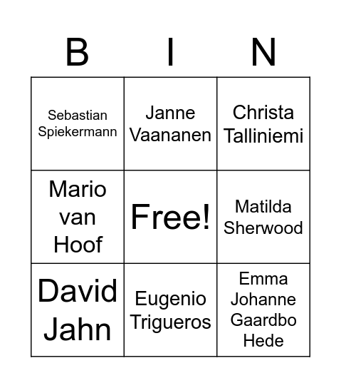 Question Bingo Card