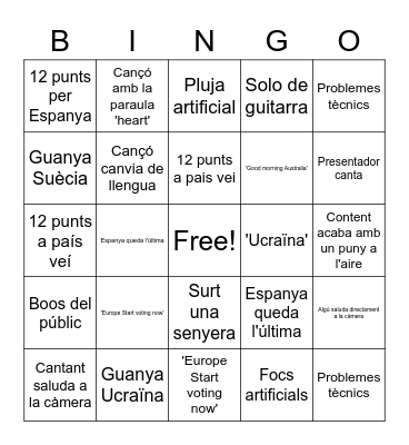 Eurovisió Plan B Bingo Card