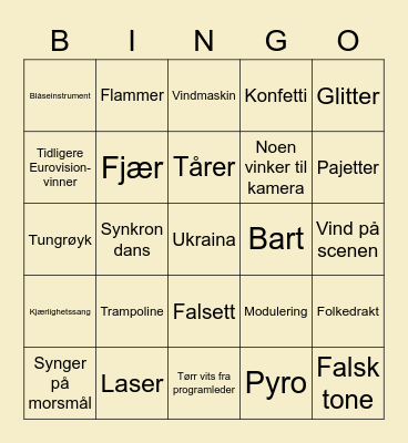 Eurovision-finalen Bingo Card