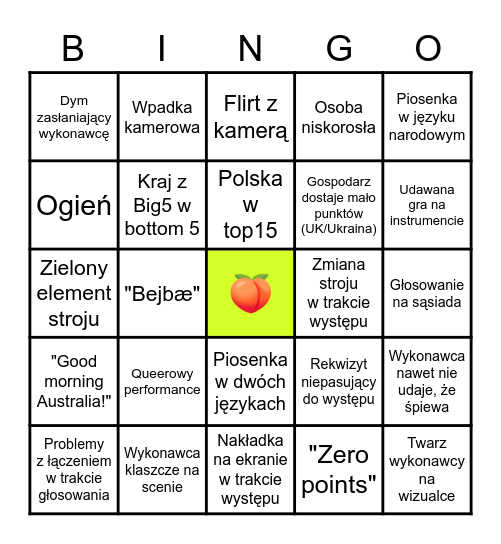 Eurowizja 2023 - Finał Bingo Card