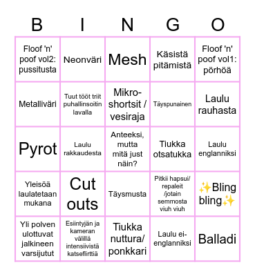 EUROVIISUT 2023 Bingo Card