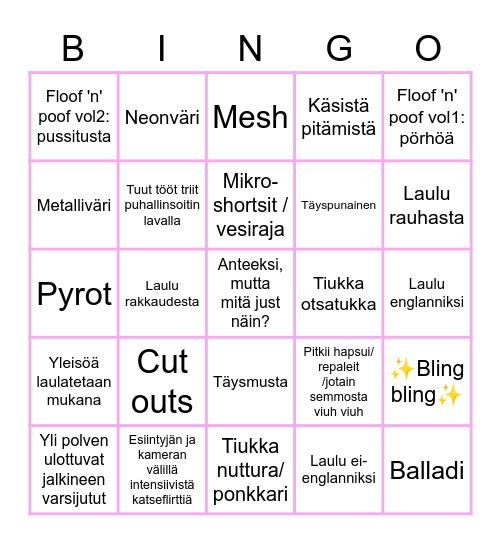 EUROVIISUT 2023 Bingo Card