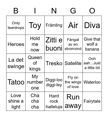 Eurovision 2023 Bingo Card