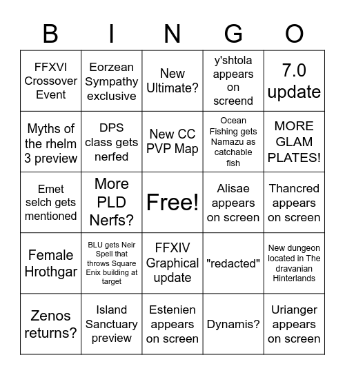 FFXIV 6.4 Letter from the Producer Bingo Card