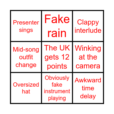 EUROVISION BINGO 1 Bingo Card