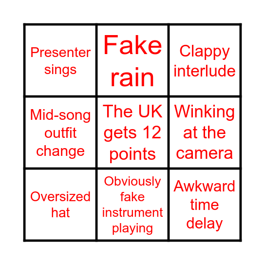 EUROVISION BINGO 1 Bingo Card