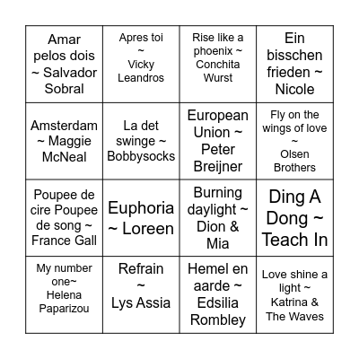 Eurovision Song Festival BINGO Card