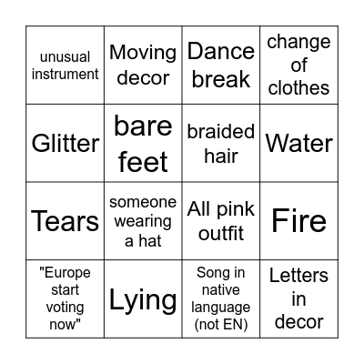 Eurovision Bingo Card