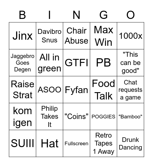 Spinlife Bingo Card