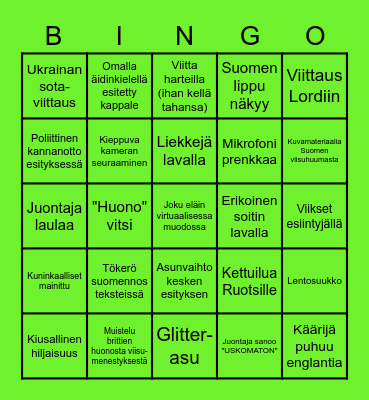 EUROVIISUT 2023 Bingo Card