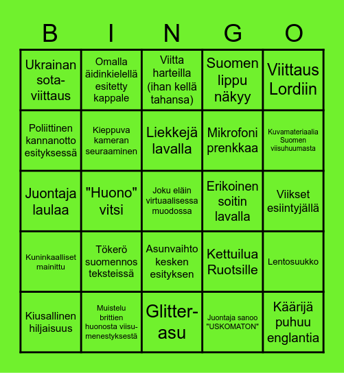 EUROVIISUT 2023 Bingo Card