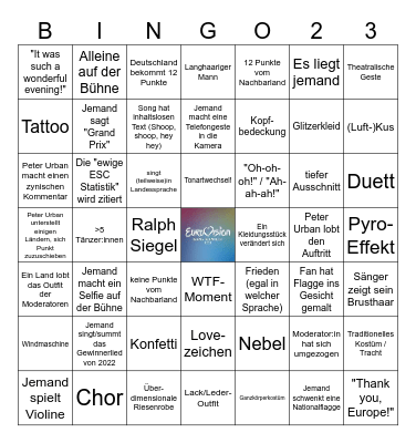ESC 2023 Bingo Card
