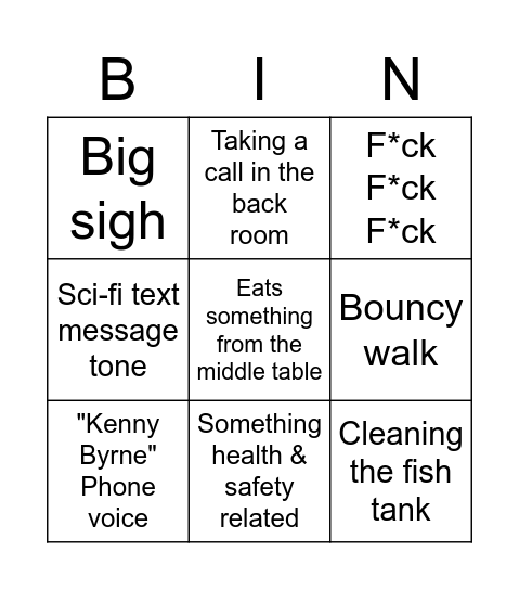 Colin Bingo Card