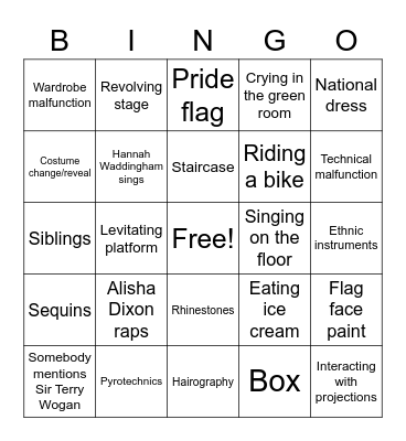 Eurovision 2023 Bingo Card