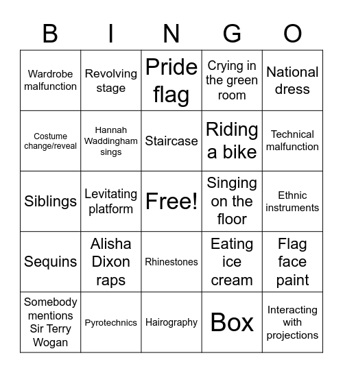 Eurovision 2023 Bingo Card