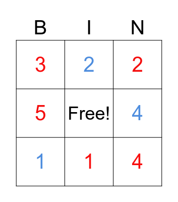 Numeros y colores Bingo Card