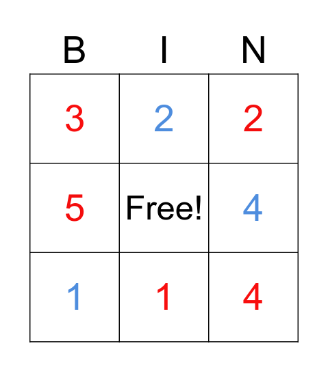 Numeros y colores Bingo Card