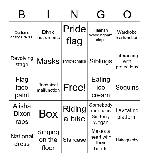 Eurovision 2023 Bingo Card