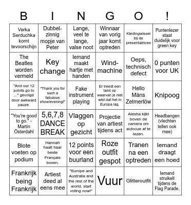 Eurovision 2023 Bingo Card