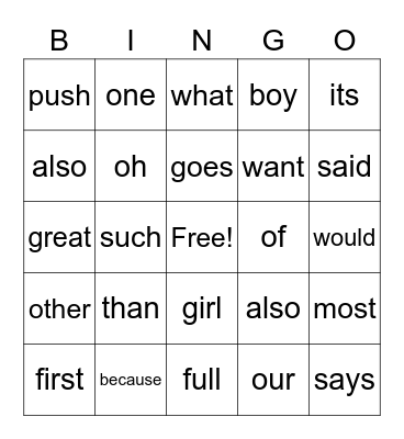 Red Words Bingo Card
