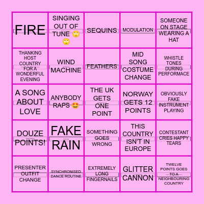 EUROVISION BINGO Card