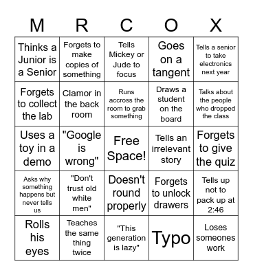 Physics Bingo Card