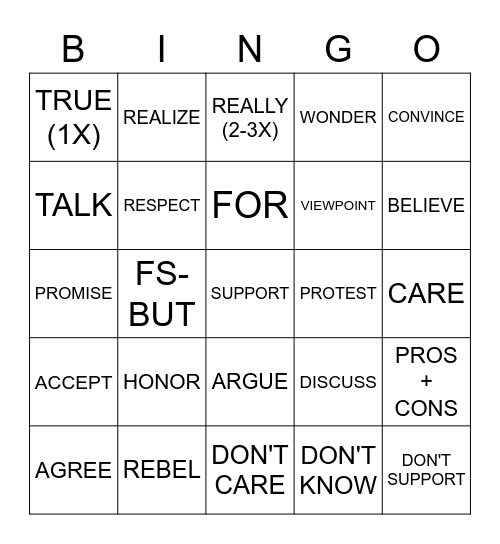 AGREEMENT AND DISAGREEMENT SIGN VOCABULARY Bingo Card