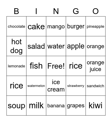 Food Bingo Card