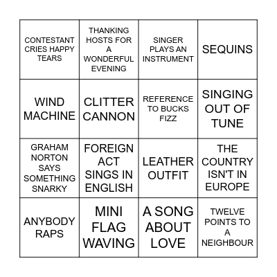 EUROVISION Bingo Card