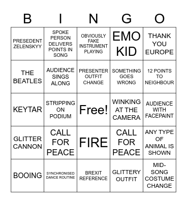 Eurovision Party 2023 Bingo Card