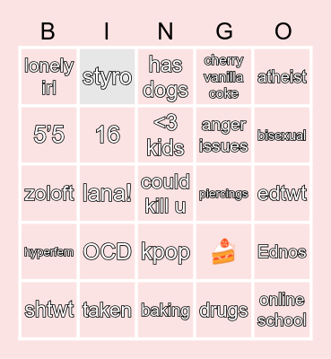 shai’s bingo!! Bingo Card