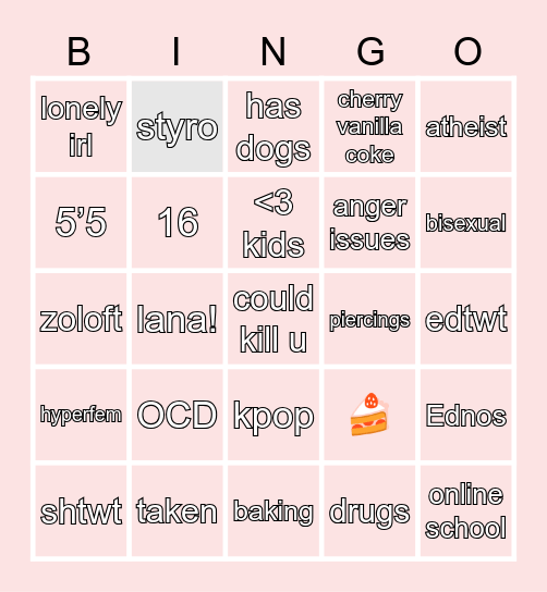 shai’s bingo!! Bingo Card