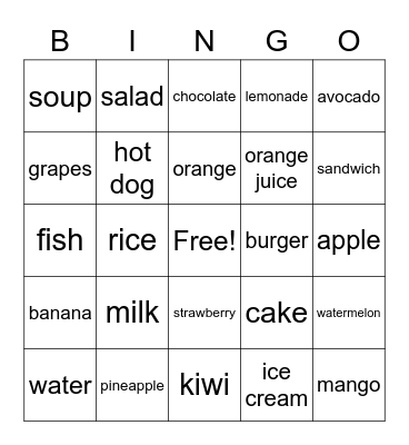 Food Bingo Card