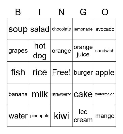 Food Bingo Card