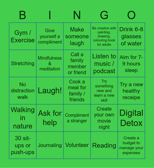 Mental Health Awareness Bingo Card