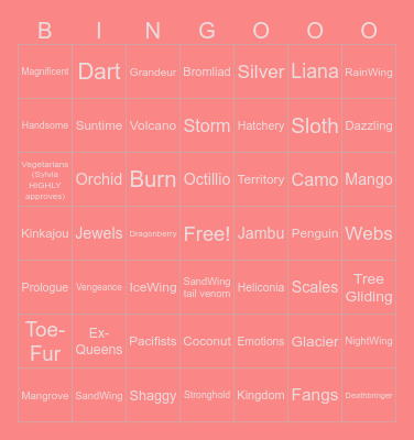 Wings of Fire: The Hidden Kingdom Bingo Card