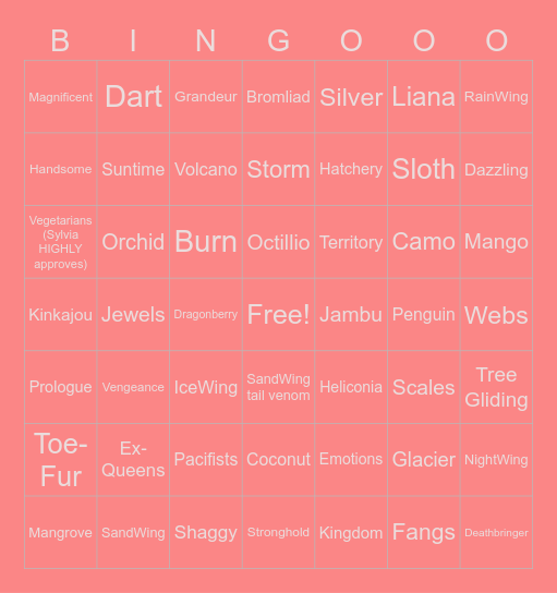 Wings of Fire: The Hidden Kingdom Bingo Card