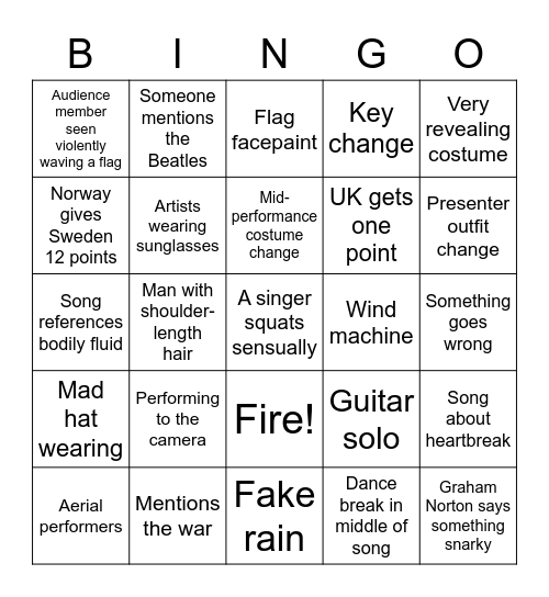 Eurovision 2023! Bingo Card