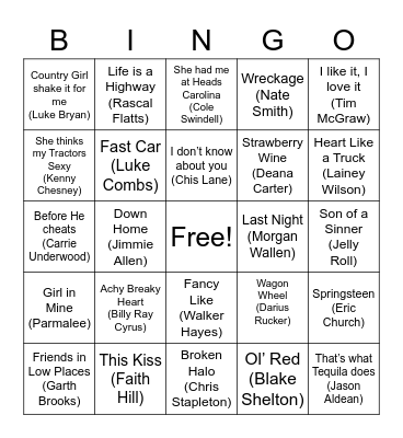 Crunchy Country Bingo Card